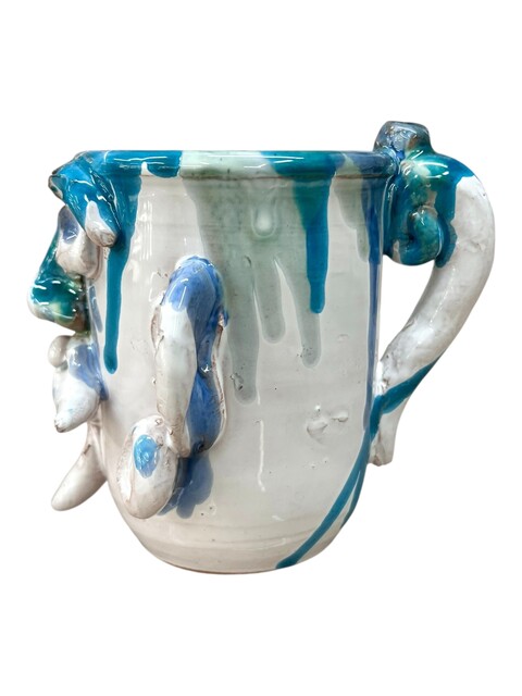 Boccale modello Sikano in ceramica siciliana decoro blu, azzurro e bianco Produzione artigianale di Santo Stefano di Camastra h.13cm