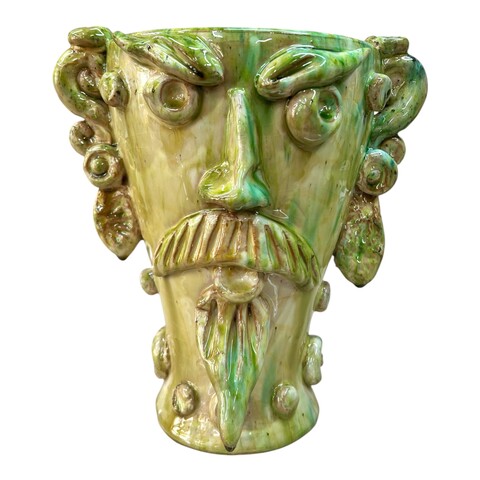 Testa di moro collezione I Miti vaso Sikano decoro verde bosco sfumato Produzione artigianale di Santo Stefano di Camastra h.22cm