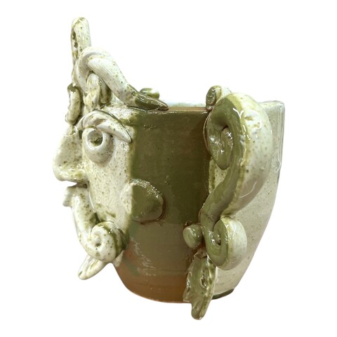 Testa di moro collezione I Miti modello Sikano decoro bianco effetto marmo e verde Produzione artigianale di Santo Stefano di Camastra h.20cm