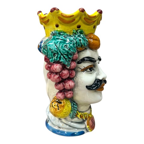 Teste di moro con frutta e corona decorate modello classico Produzione artigianale di Caltagirone h.20cm