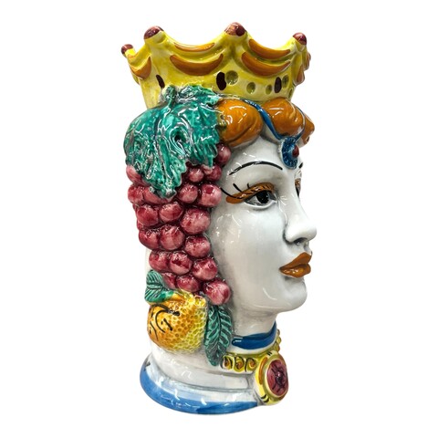 Teste di moro con frutta e corona decorate modello classico Produzione artigianale di Caltagirone h.20cm