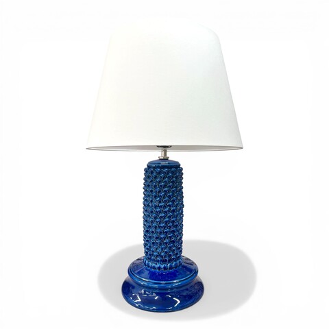 Lume pigna cilindro in ceramica siciliana colore blu antico monocolore Produzione artigianale di Caltagirone h.60cm