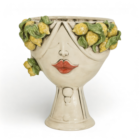 Testa di moro modello Zahira donna con limoni decoro fumé madreperla Produzione artigianale di Caltagirone h.30cm