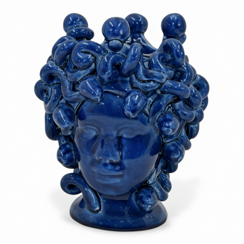 Testa di moro collezione I Miti modello Medusa monocolore blu marino Produzione artigianale di Caltagirone h.15cm