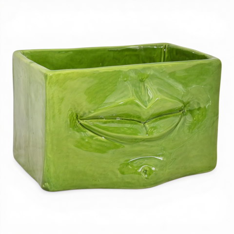 Scatola con espressione in ceramica siciliana decoro verde foglia Produzione artigianale di Caltagirone monocolore