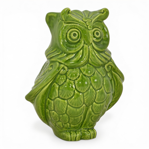 Civetta ornamentale in ceramica siciliana decoro verde foglia Produzione artigianale di Caltagirone h.20cm