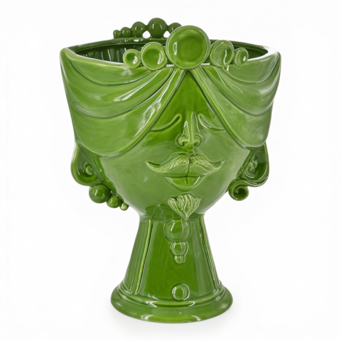 Testa di moro modello Zahira uomo decoro verde foglia monocolore Produzione artigianale di Caltagirone h.30cm