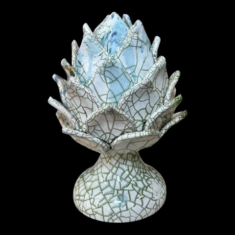 Carciofo decoro bianco e verde effetto marmo in ceramica siciliana Produzione artigianale di Santo Stefano di Camastra h.28cm