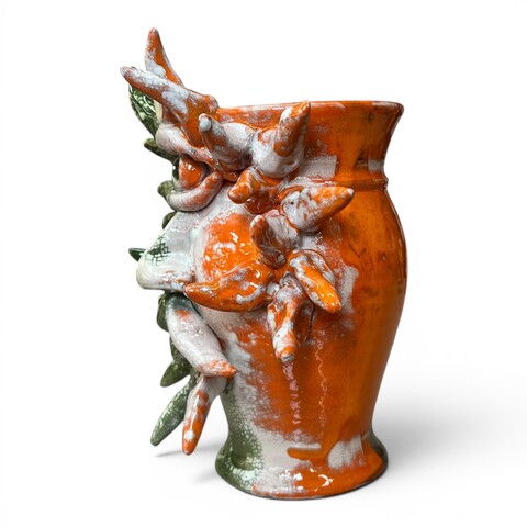 Testa di moro collezione I Miti modello Polifemo verde arancione e bianco in ceramica siciliana Produzione artigianale di Santo Stefano di Camastra h.23cm