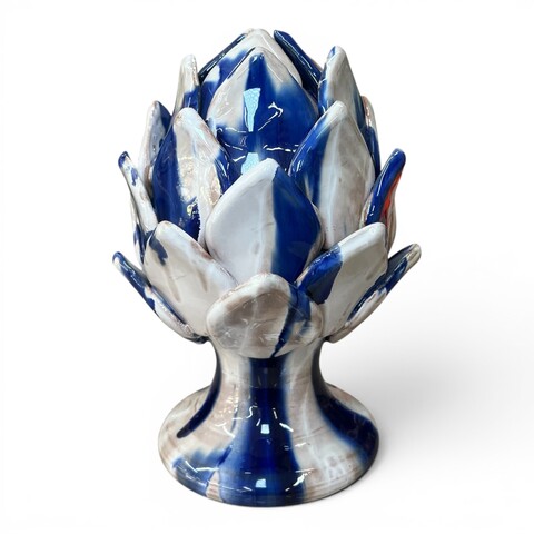 Carciofo decoro blu e bianco in ceramica siciliana Produzione artigianale di Santo Stefano di Camastra h.23cm
