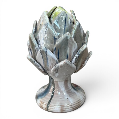 Carciofo decoro grigio e bianco in ceramica siciliana Produzione artigianale di Santo Stefano di Camastra h.23cm