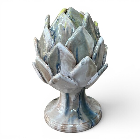 Carciofo decoro grigio e bianco in ceramica siciliana Produzione artigianale di Santo Stefano di Camastra h.23cm