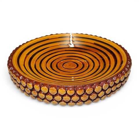 Centrotavola decoro pigna ambrato in ceramica siciliana Produzione artigianale di Santo Stefano di Camastra Diametro 27cm