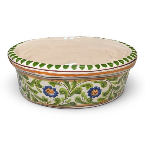 Fioriera cachepot ovale decoro floreale in ceramica siciliana Produzione artigianale di Santo Stefano di Camastra Lunghezza 32cm