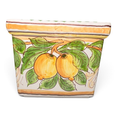 Fioriera cachepot rettangolare decoro limoni in ceramica siciliana Produzione artigianale di Santo Stefano di Camastra Lunghezza 43cm
