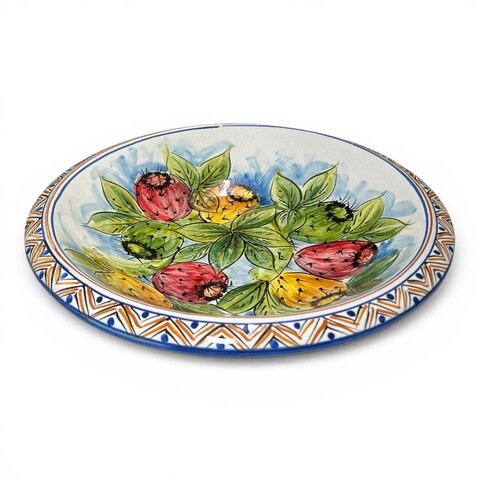 Ciotola centrotavola decoro frutti fichi d’india in ceramica siciliana Produzione artigianale di Santo Stefano di Camastra Diametro 30cm