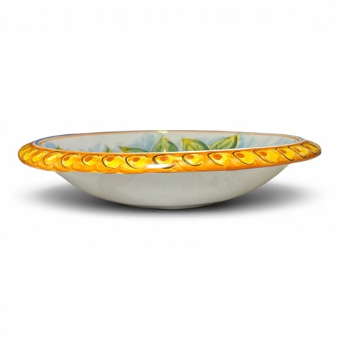 Ciotola centrotavola decoro limoni in ceramica siciliana Produzione artigianale di Santo Stefano di Camastra Diametro 30cm