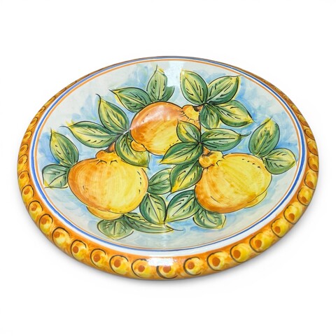 Ciotola centrotavola decoro limoni in ceramica siciliana Produzione artigianale di Santo Stefano di Camastra Diametro 30cm
