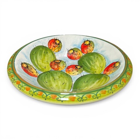 Ciotola centrotavola decoro fichi d’india in ceramica siciliana Produzione artigianale di Santo Stefano di Camastra Diametro 30cm