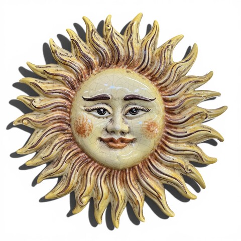 Sole da parete decoro giallo anticato in ceramica siciliana Produzione artigianale di Caltagirone diametro 43cm