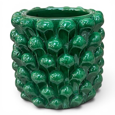 Vaso porta penne da scrivania a forma di pigna in ceramica siciliana vari colori Produzione artigianale di Caltagirone h.11cm