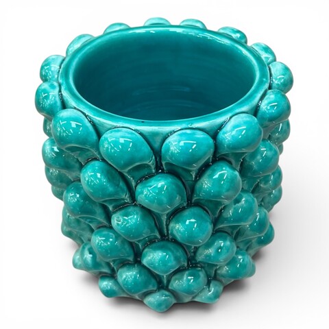 Vaso porta penne da scrivania a forma di pigna in ceramica siciliana vari colori Produzione artigianale di Caltagirone h.11cm