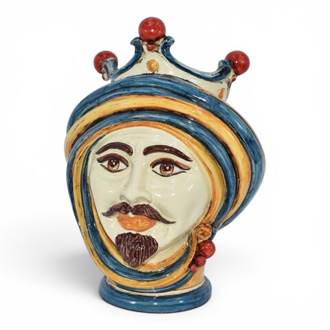 Testa di moro uomo con corona decoro Sicily in ceramica siciliana Produzione artigianale di Caltagirone h.30cm