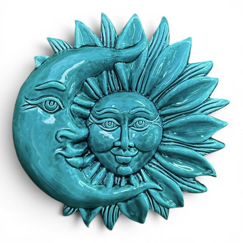 Sole e luna abbraccio da parete monocolore vari decori in ceramica siciliana Produzione artigianale di Caltagirone Lunghezza 18cm
