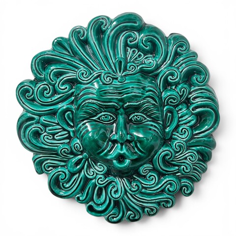 Maschera Eolo da parete monocolore vari decori in ceramica siciliana Produzione artigianale di Caltagirone Diametro 33cm
