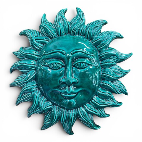 Sole da parete monocolore decoro verde ramina in ceramica siciliana Produzione artigianale di Caltagirone Diametro 30cm
