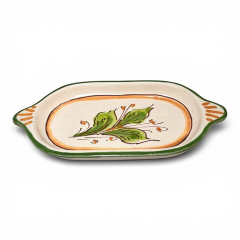 Set caffè due tazzine tête-à-tête con vassoio decoro melograni popolare in ceramica siciliana Produzione artigianale di Santo Stefano di Camastra lunghezza 20cm