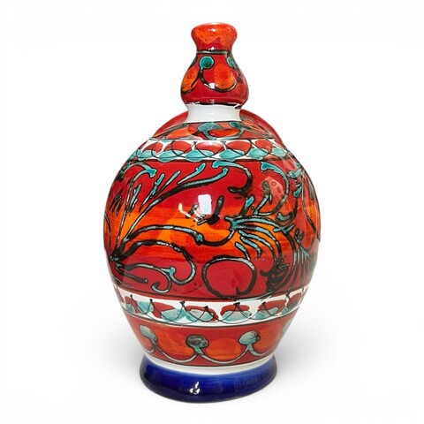 Saliera a salvadanaio decoro ceramica rossa in ceramica siciliana Produzione artigianale di Santo Stefano di Camastra h.20cm