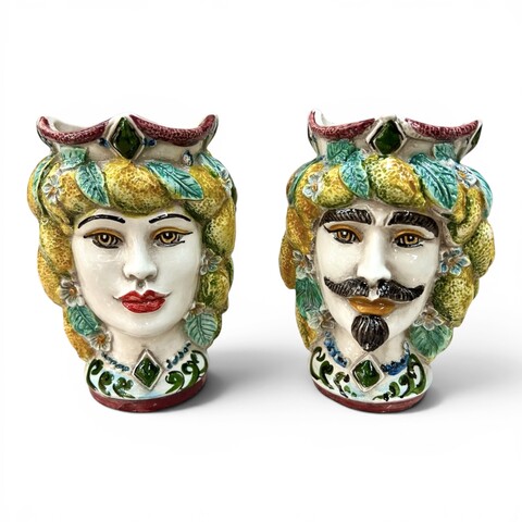 Teste di moro con limoni in ceramica siciliana Produzione artigianale di Caltagirone h.15cm