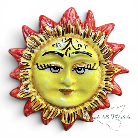 Sole da parete piccolo in ceramica siciliana vari colori Produzione artigianale di Caltagirone Diametro 12cm
