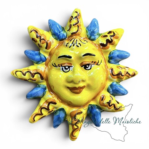 Sole raggi da parete piccolo in ceramica siciliana vari colori Produzione artigianale di Caltagirone Diametro 12cm