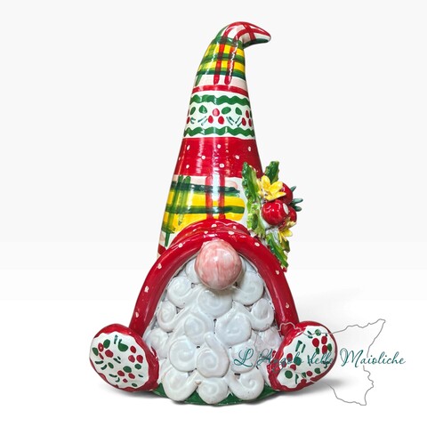 Gnomo Natalizio da appoggio in ceramica siciliana Produzione artigianale di Caltagirone h.37cm