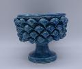 Mezza pigna h.10 cm blu antico vaso porta pianta Produzione artigianale di Caltagirone con alzata