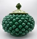 Biscottiera pigna decorata verde ramina Produzione artigianale di Caltagirone  h.20 cm