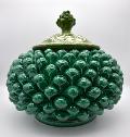 Biscottiera pigna decorata verde ramina Produzione artigianale di Caltagirone  h.20 cm