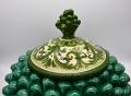 Biscottiera pigna decorata verde ramina Produzione artigianale di Caltagirone  h.20 cm