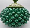 Biscottiera pigna decorata verde ramina Produzione artigianale di Caltagirone h.20 cm