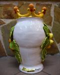 Coppia Teste di moro con frutta arance/limoni Cibele e Attis Produzione artigianale di Caltagirone h.30 cm