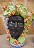 Coppia Teste di moro con fichi d'india h.30cm Produzione artigianale di Caltagirone decorate
