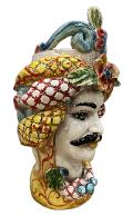 Coppia Teste di Moro con corona e turbante decorate Produzione artigianale di Caltagirone H 30cm