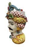 Coppia Teste di Moro con corona e turbante decorate Produzione artigianale di Caltagirone H 30cm