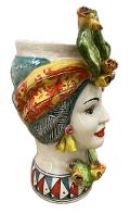 Coppia Teste di Moro decorate con fichi d'india Produzione artigianale di Caltagirone H 30cm