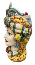 Coppia Teste di Moro decorate con corona, turbante e limoni Produzione artigianale di Caltagirone H 30cm