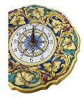 Orologio da parete in ceramica smerlato decoro barocco Produzione artigianale di Santo Stefano di Camastra diametro 36cm