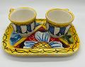 Tet a Tet servizio da caffè, due tazzine e vassoio in ceramica Produzione artigianale Santo Stefano di Camastra Larghezza 19cm