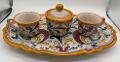 Tet a Tet servizio da caffè, due tazzine, zuccheriera e vassoio in ceramica Produzione artigianale di Caltagirone Lunghezza 30cm